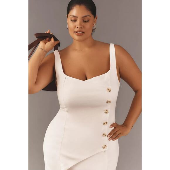 NWT By Anthropologie Sleeveless Square-Neck Linen Button Wrap Midi Dress $178 - Picture 7 of 9